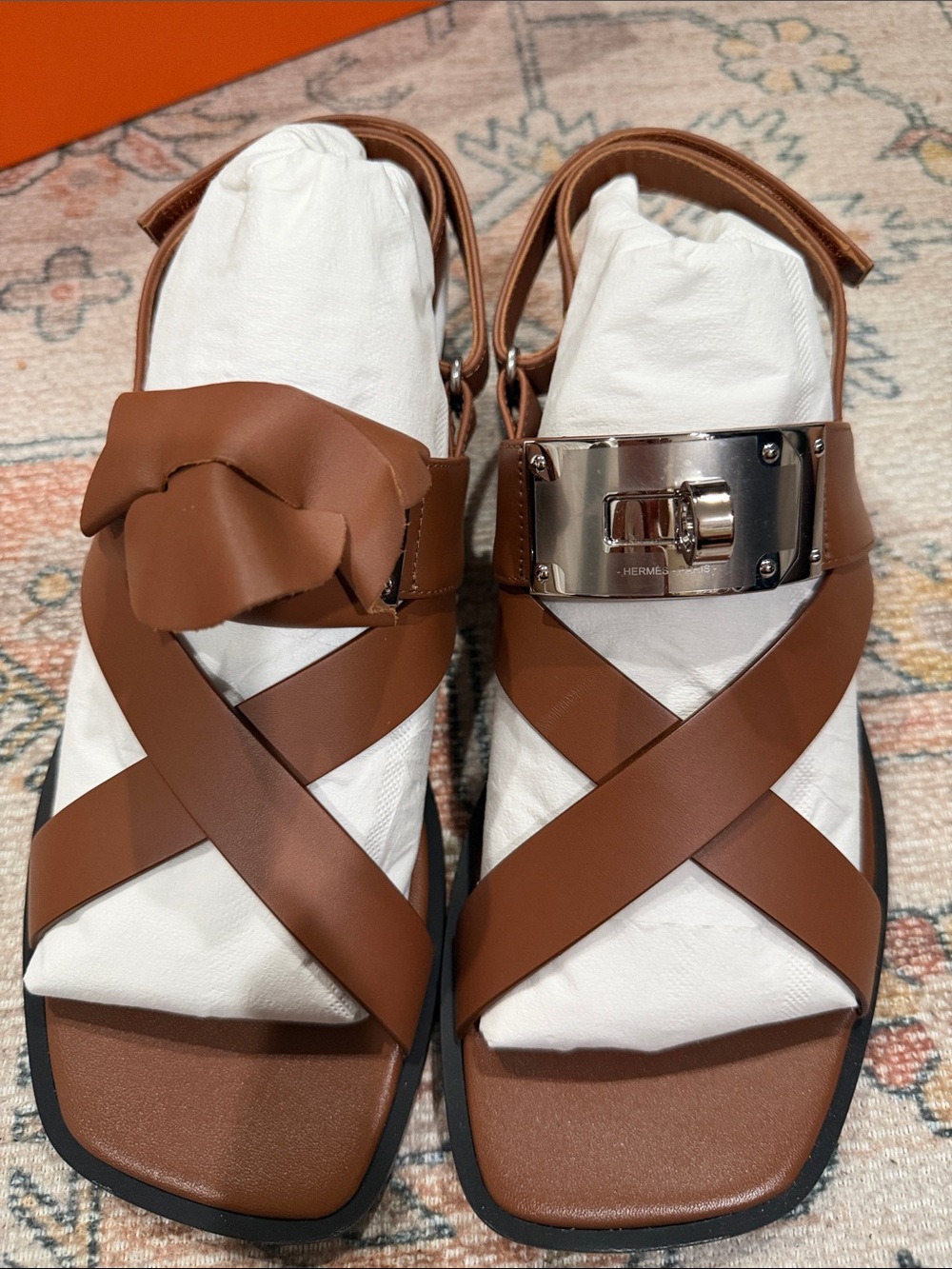 Brown Leather Cross-Strap Sandals